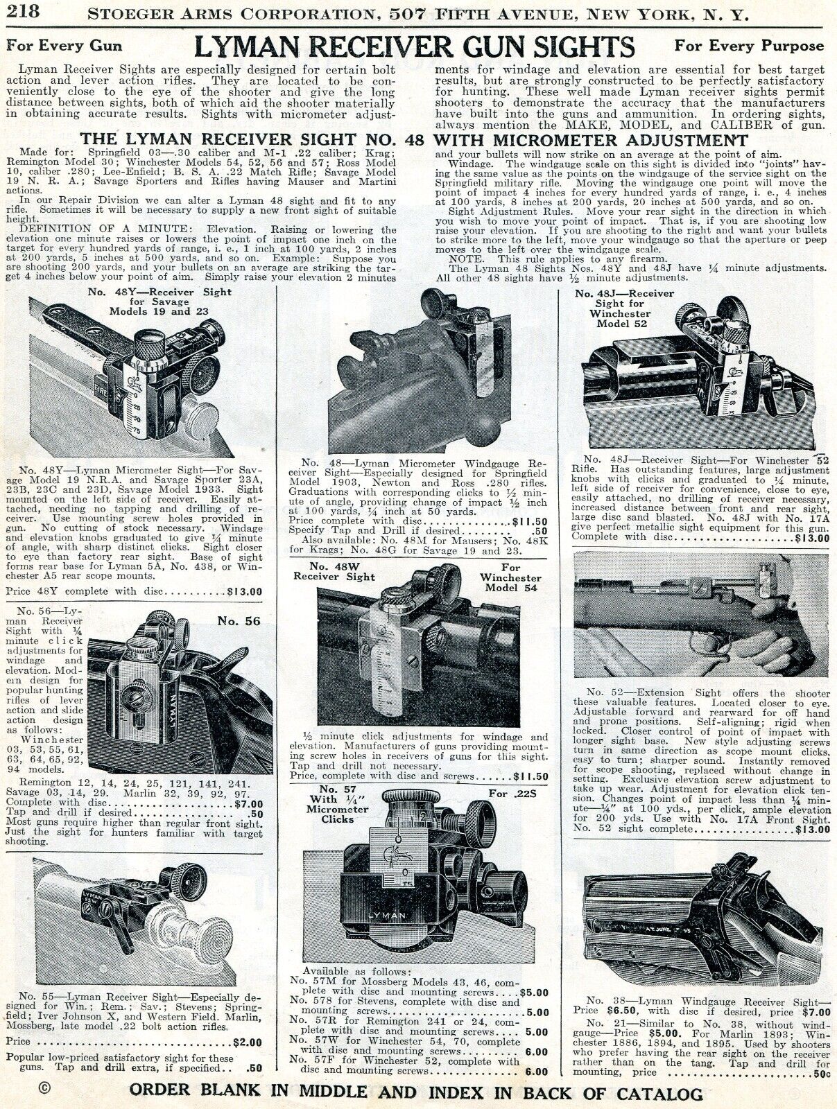 1939 Print Ad of Lyman Rifle Receiver Sights Model 48 56 55 57 52 38