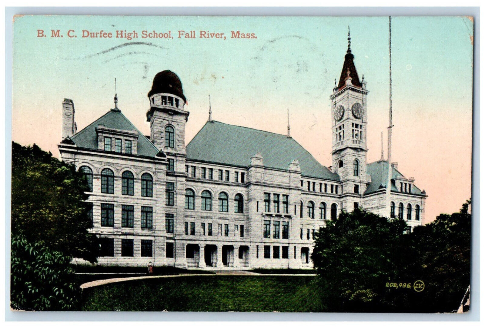 1909 BMC Durfee High School Fall River Massachusetts MA Antique Posted Postcard