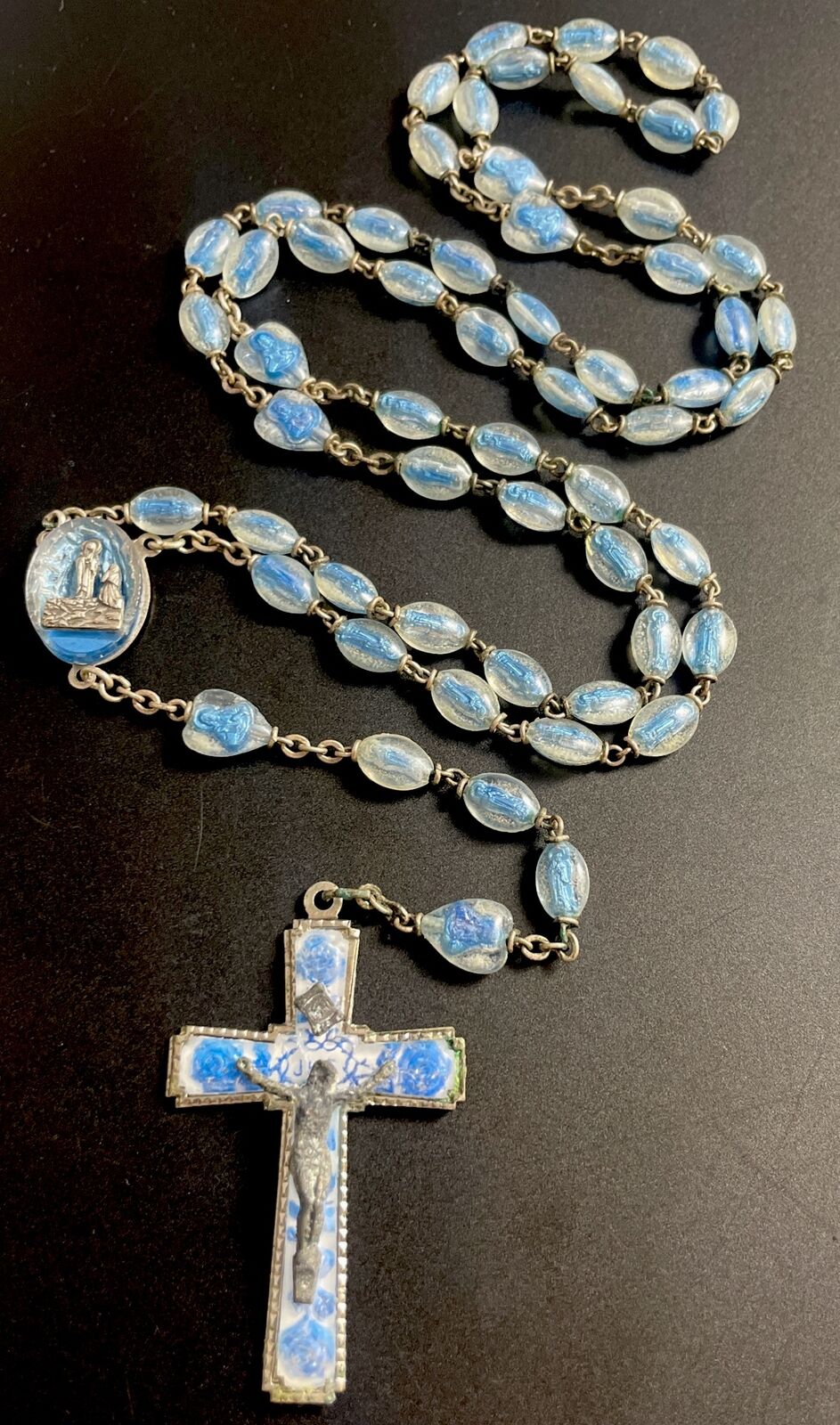 Vintage Catholic 1958 Brevetto Legatura Alpaca Lourdes Bubble Rosary