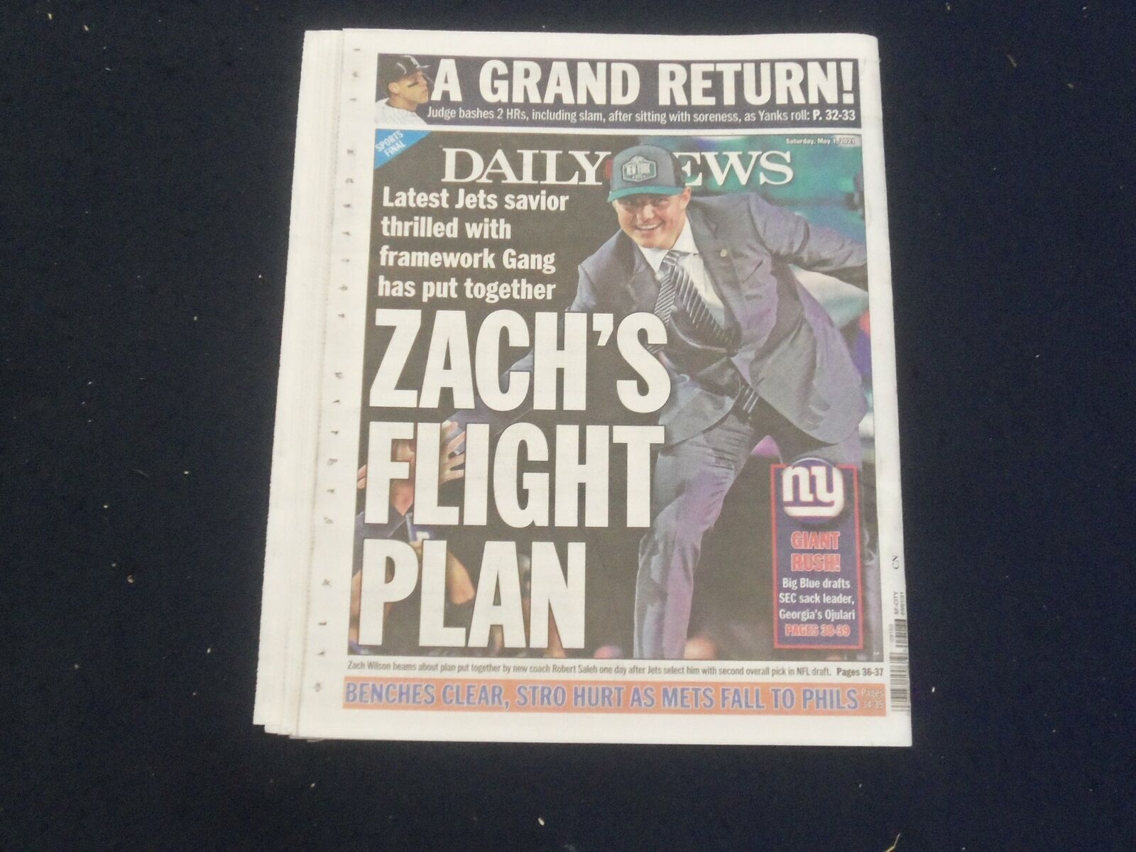 2021 MAY 1 NEW YORK DAILY NEWS NEWSPAPER - N.Y. JETS ZACH WILSON\'S FLIGHT PLAN