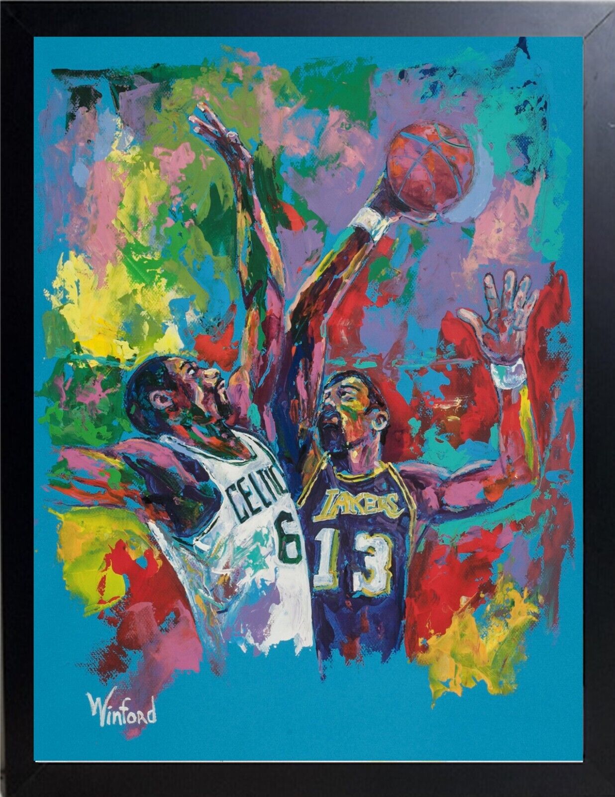 Sale Wilt Chamberlain Bill Russell Acrylic Painting Winford Was $2495 Now $595