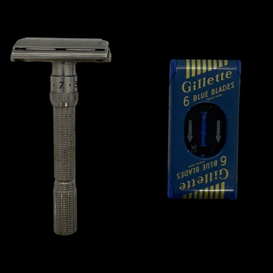 Vintage 60's Gillette Slim Adjustable 1-9 Safety Razor Date Code H-1