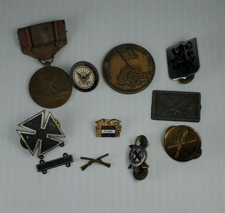 Vintage Mixed Lot Pin Token Coin Medal Military Veteran