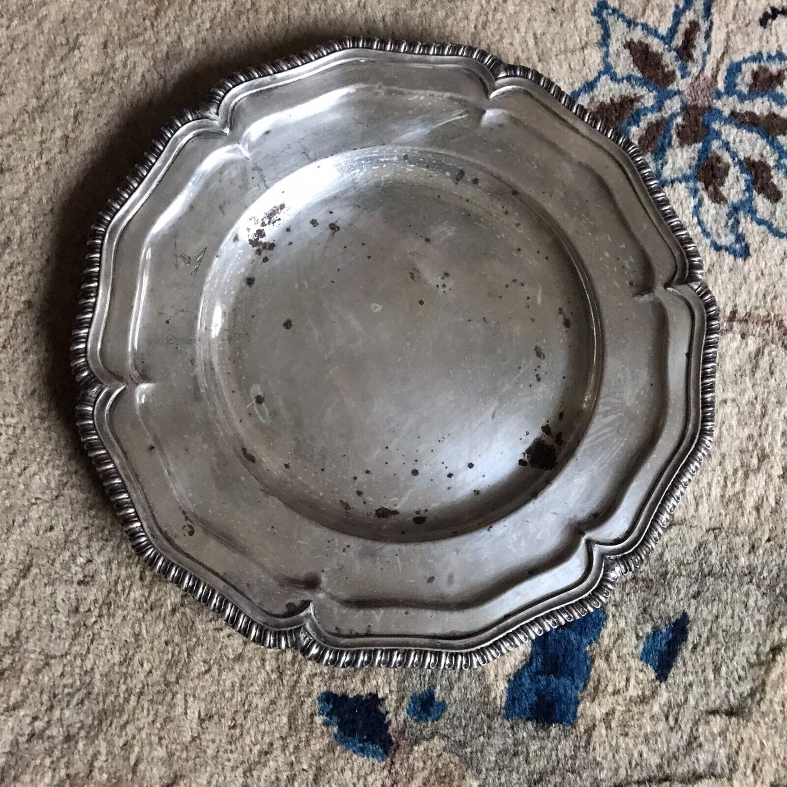 Antique Silver on Copper Heavy Round Plate England Made Arrowhead Fish Hallmarks