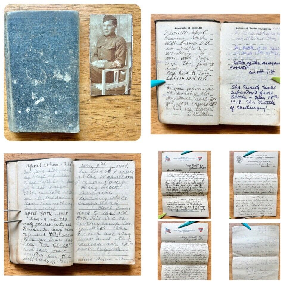 World War I Soldier Diary Handwritten 1918 + Photo + 11 Handwritten Letters WW I