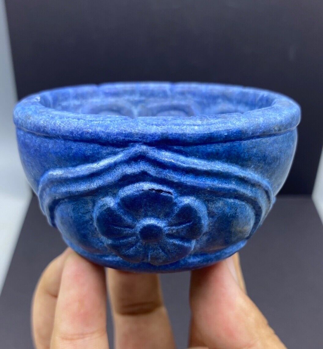 Rare Ethnic Ancient Old Bhuddain Lapis Lazuli Stone Bowl From Swat Valley
