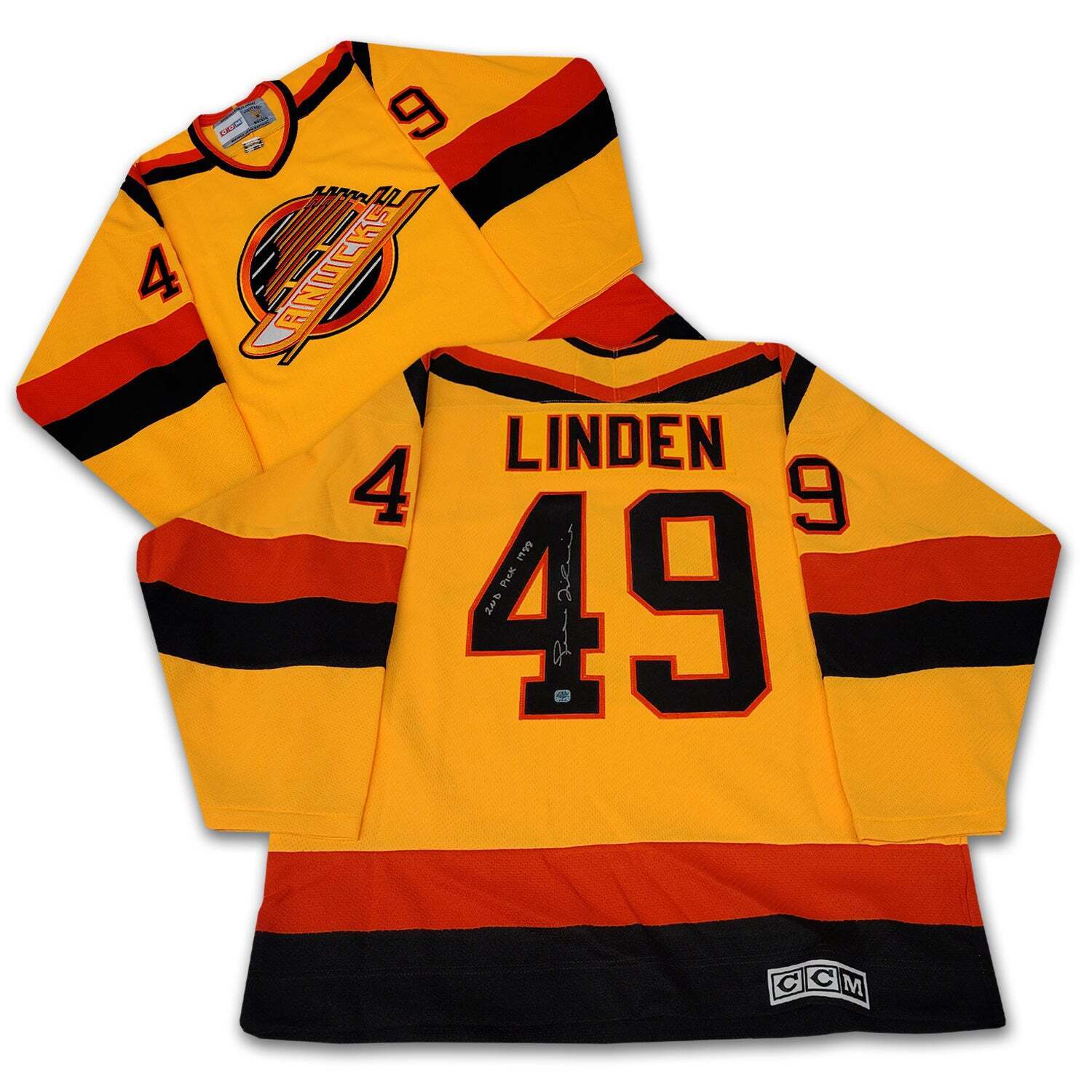 Trevor Linden Vancouver Canucks Yellow CCM Jersey Inscribed 2nd Pick 1988