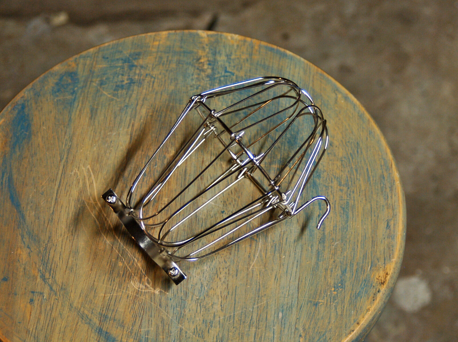 Nickel Wire Bulb Cage, Clamp On Lamp Guard, Vintage Trouble Lights - Industrial 