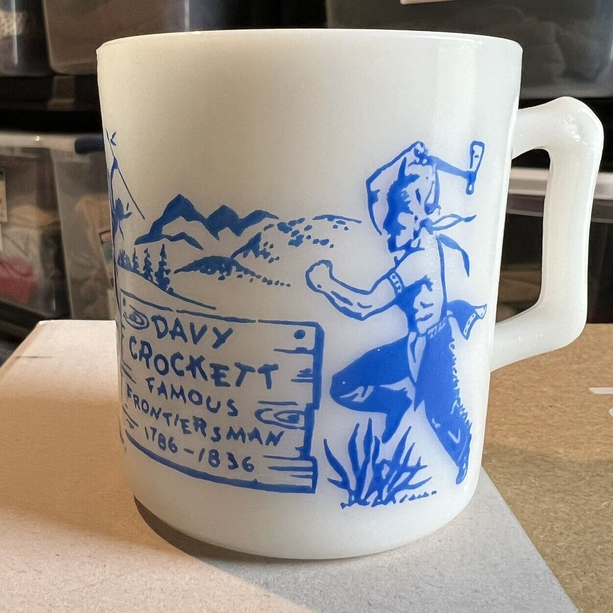 Vintage Davy Crockett Milk Glass 3 Inch Coffee Mug