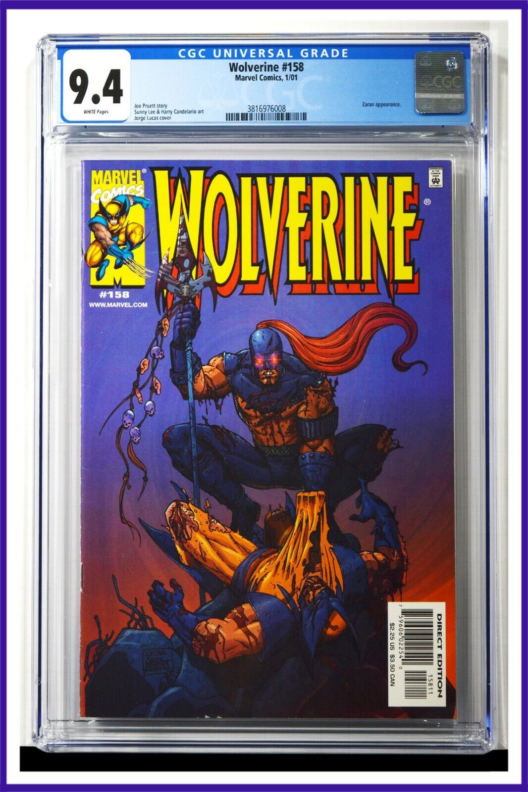 Wolverine #158 CGC Graded 9.4 Marvel January 2001 White Pages Comic Book.