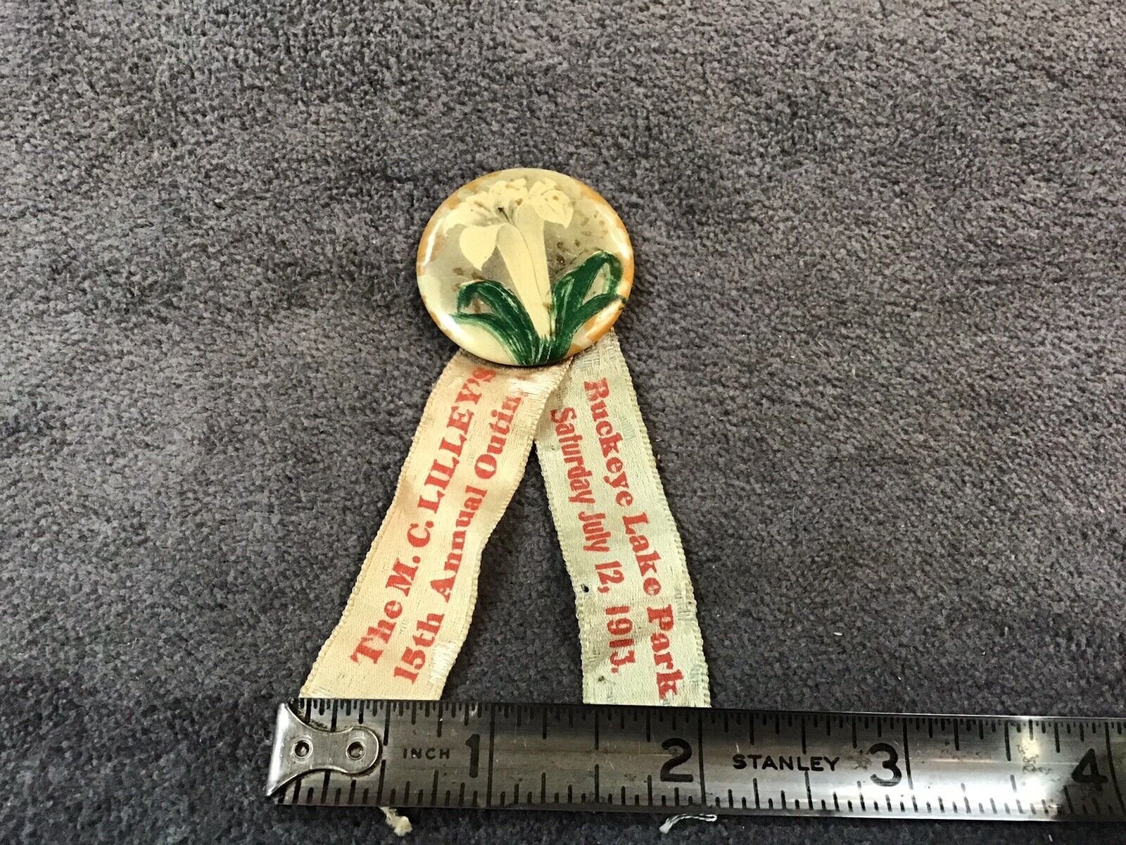 Buckeye Lake Park - OHIO - The M C Lilley’s Outing 1913 Pin back And Ribbon- Pin