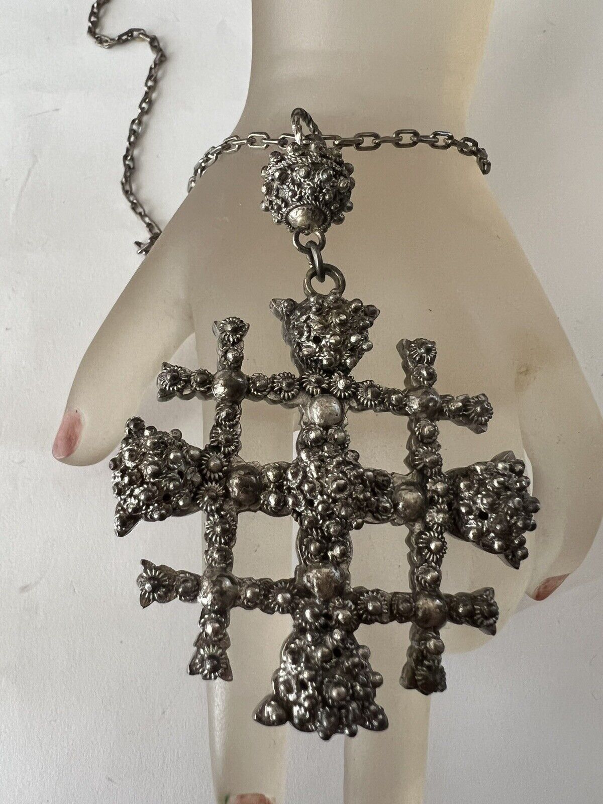 Vintage Antiques Sterling Silver Jerusalem  Crusader Cross Pendant 42g