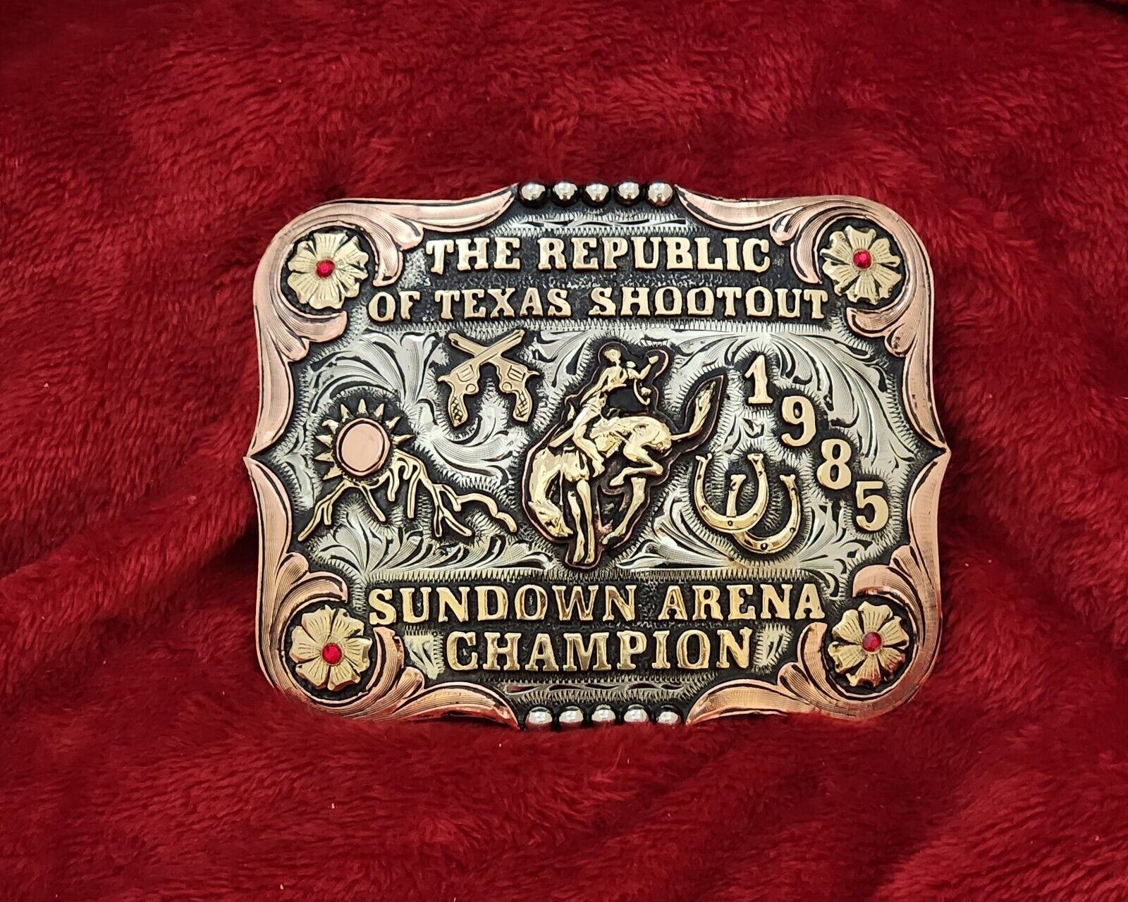 CHAMPION BRONC RIDING REPUBLIC OF TEXAS PRO RODEO TROPHY BUCKLE☆1985☆RARE☆773