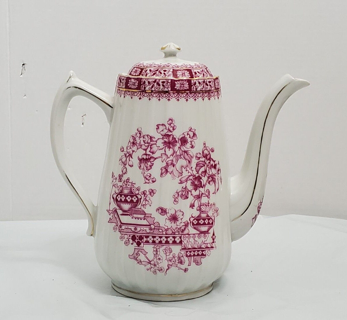 Vintage Portland Dresden Porcelain Tall Teapot Gold Trim 