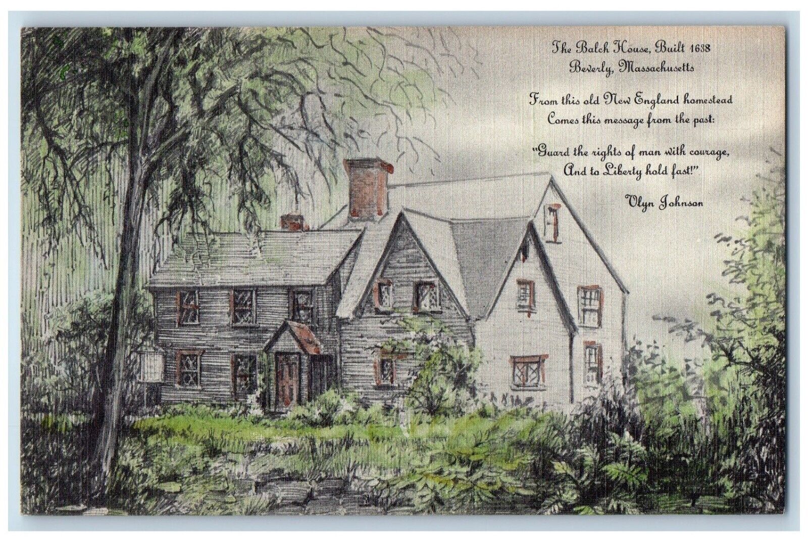Beverly Massachusetts MA Postcard Balch House Cabot Street c1940 Vintage Antique
