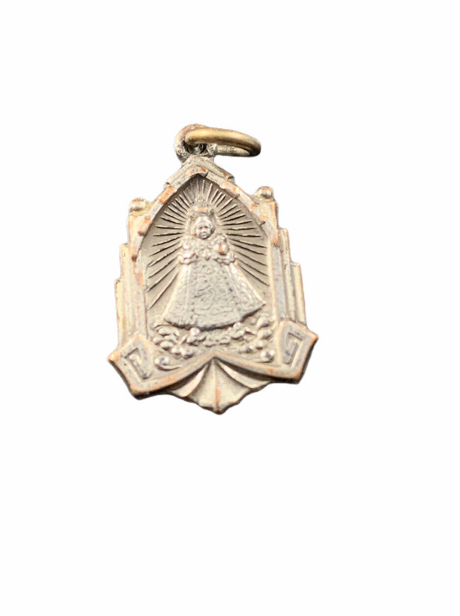 Vintage Catholic Medal Infant of Prague Sacred Heart Silver Tone