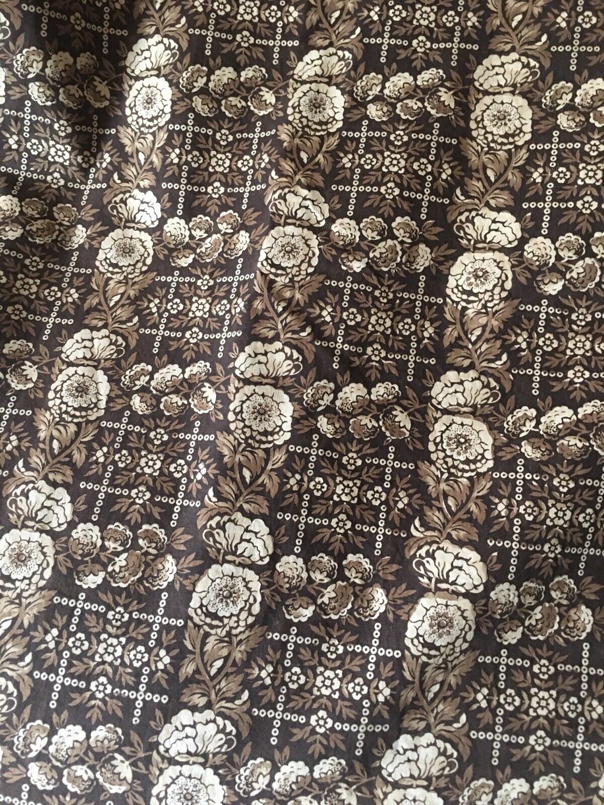 Rare Antique Early 19th C  English Zenia Floral Chintz Cotton Fabric ~ Brown