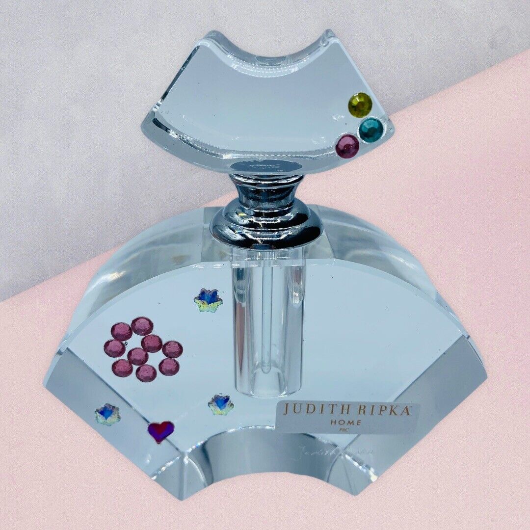 JUDITH RIPKA  Crystal Perfume Bottle Signed Gemstone Jeweled  4.5\