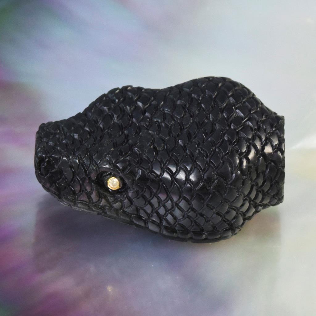 Black Nephrite Jade Snake Head Bead 32.05 mm Carving Diamond Eyes 13.20 g