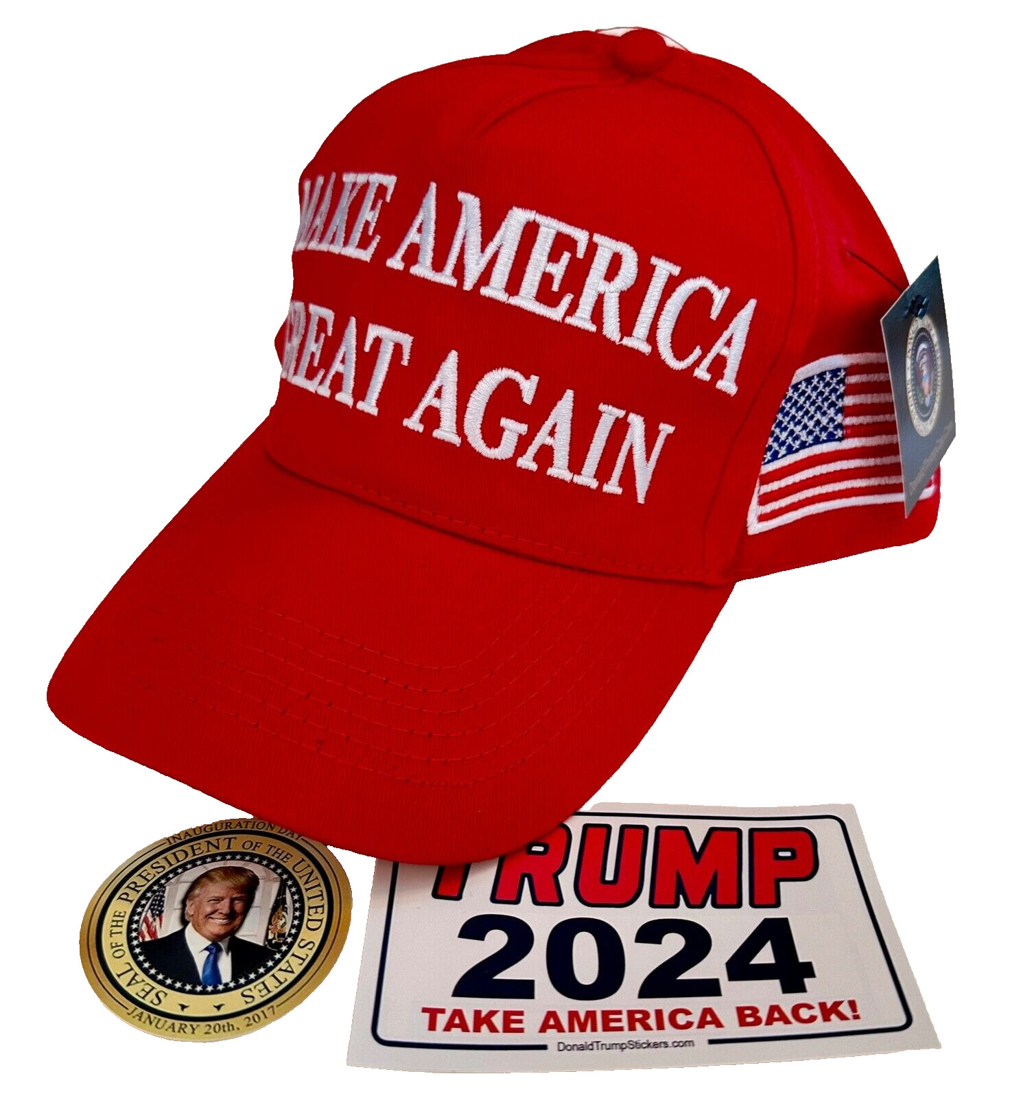 Trump Hat..2024..Large Letter..MAGA..Red + 2 Decals