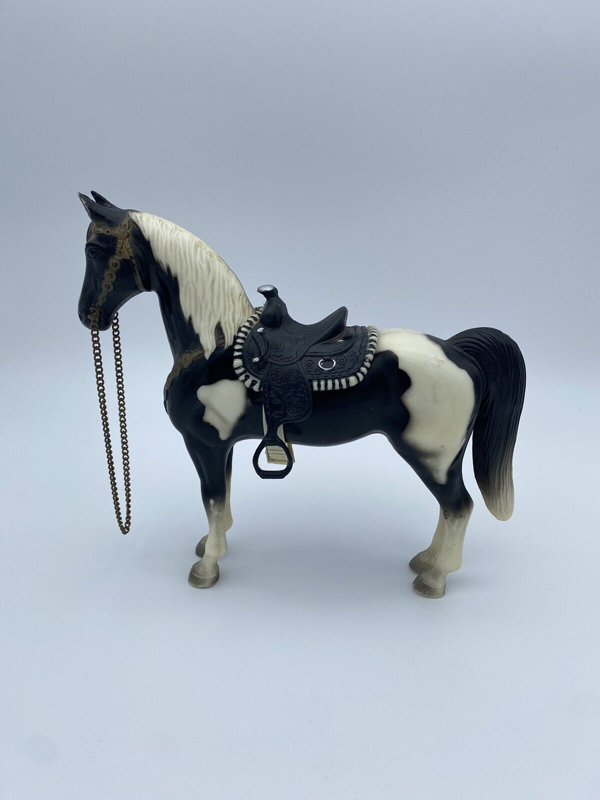 Breyer Tobiano Western Pony w/Orig Chain & Black Saddle Vintage