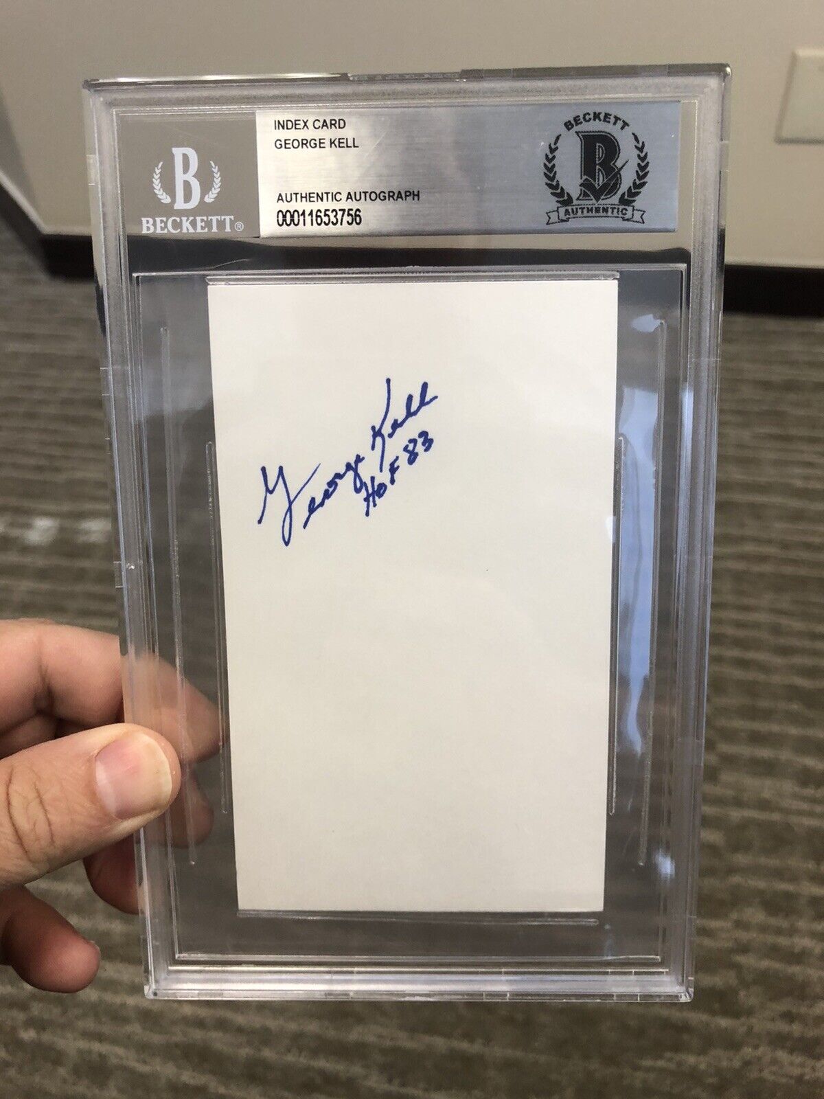 George Kell Signed 3x5 Index Card,Beckett Authenticated & Beckett Incased,HOF