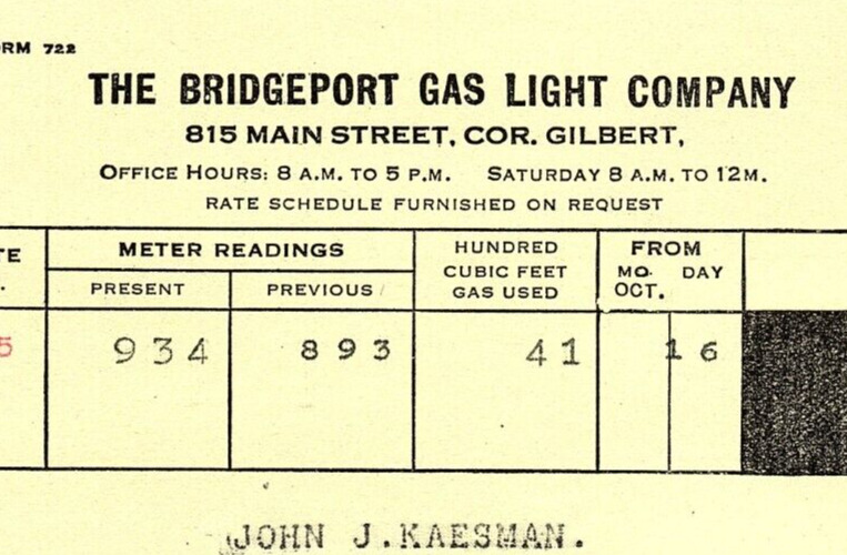 1929 BRIDGEPORT CONN THE BRIDGEPORT GAS LIGHT COMPANY NOV BILLHEAD Z1744