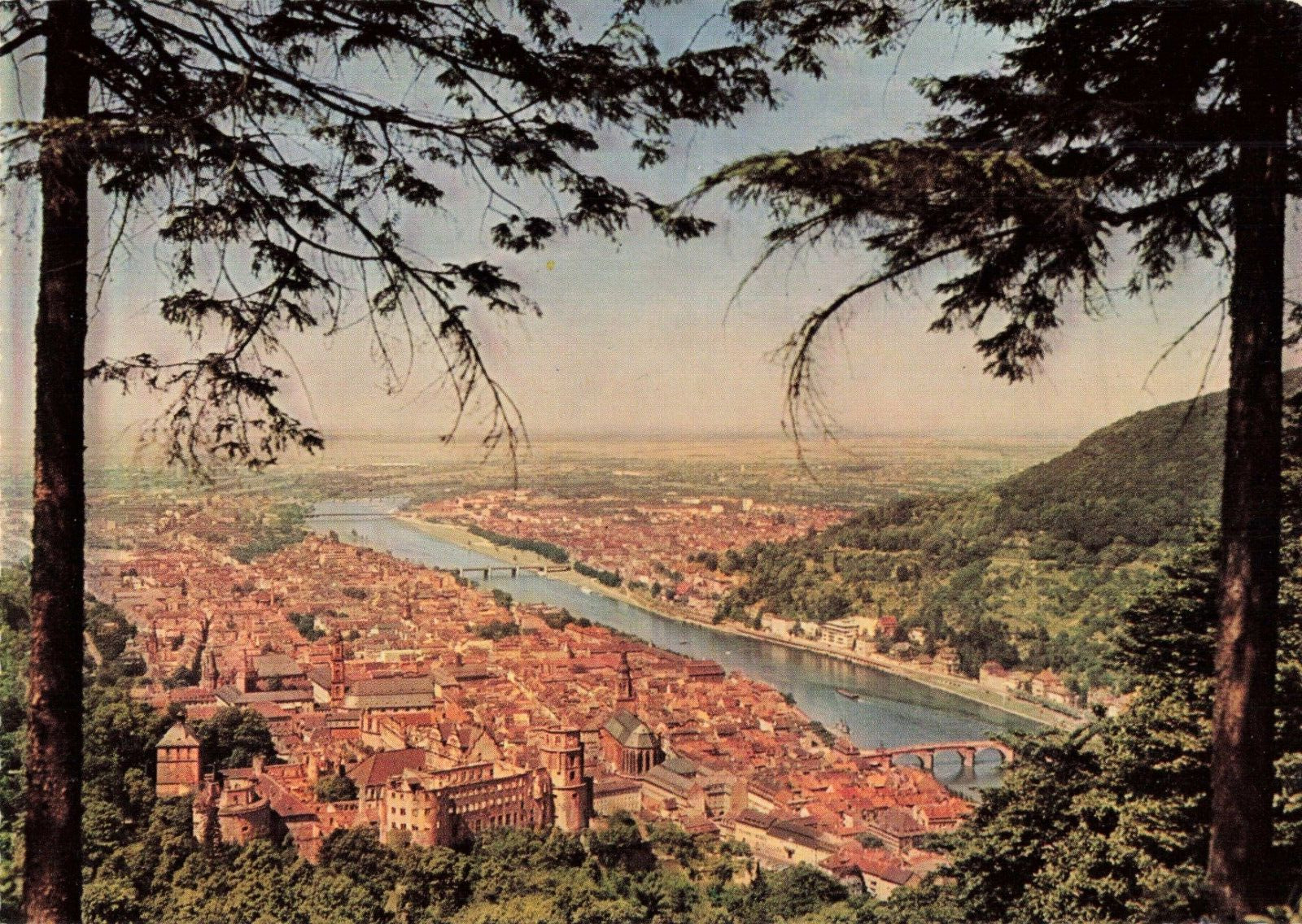 Heidelberg Germany, Aerial View of the City, Vintage Scalloped Postcard