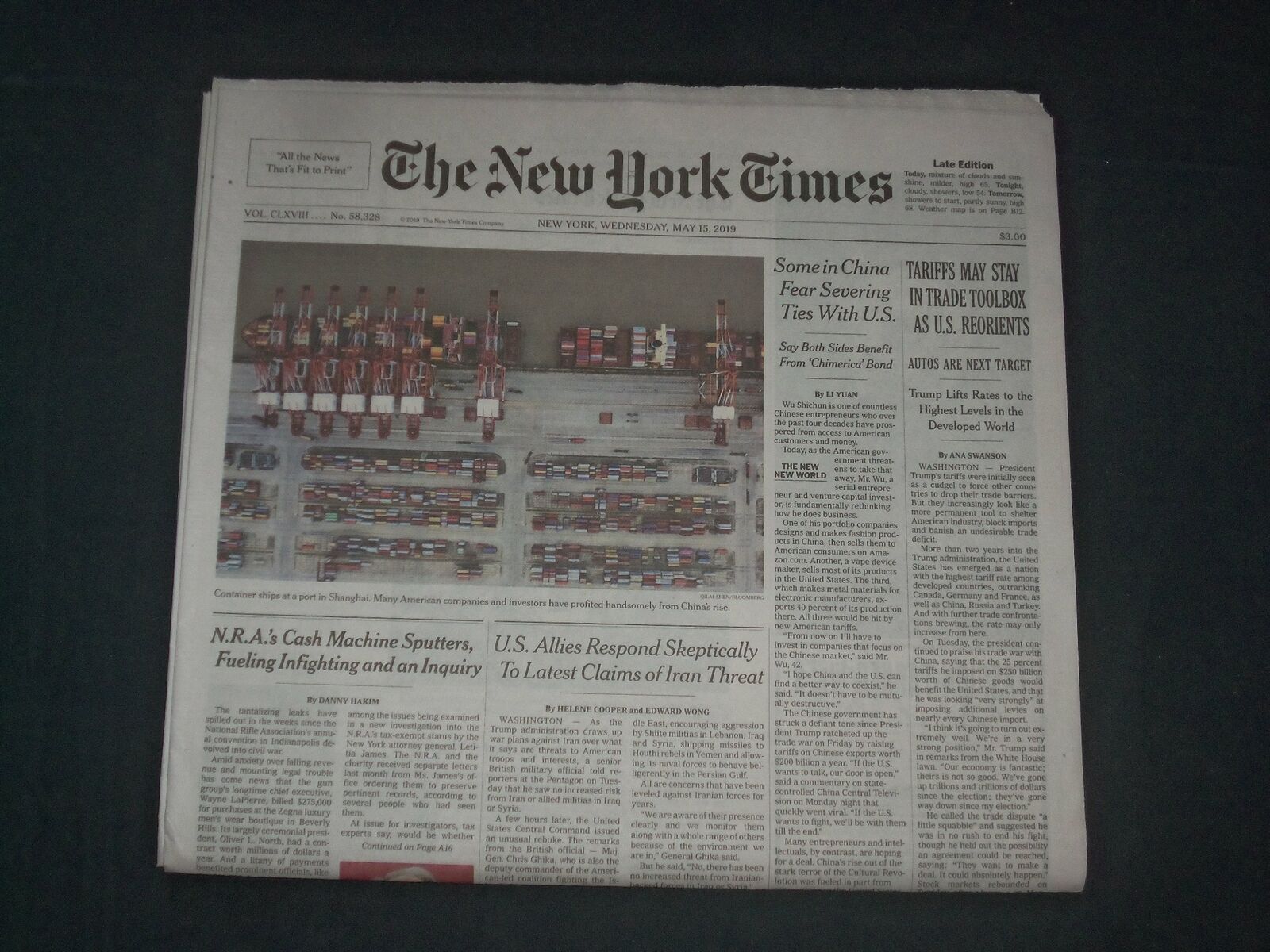 2019 MAY 15 NEW YORK TIMES - TARIFFS MAY STAY IN TRADE TOOLBOX AS U.S. REORIENTS