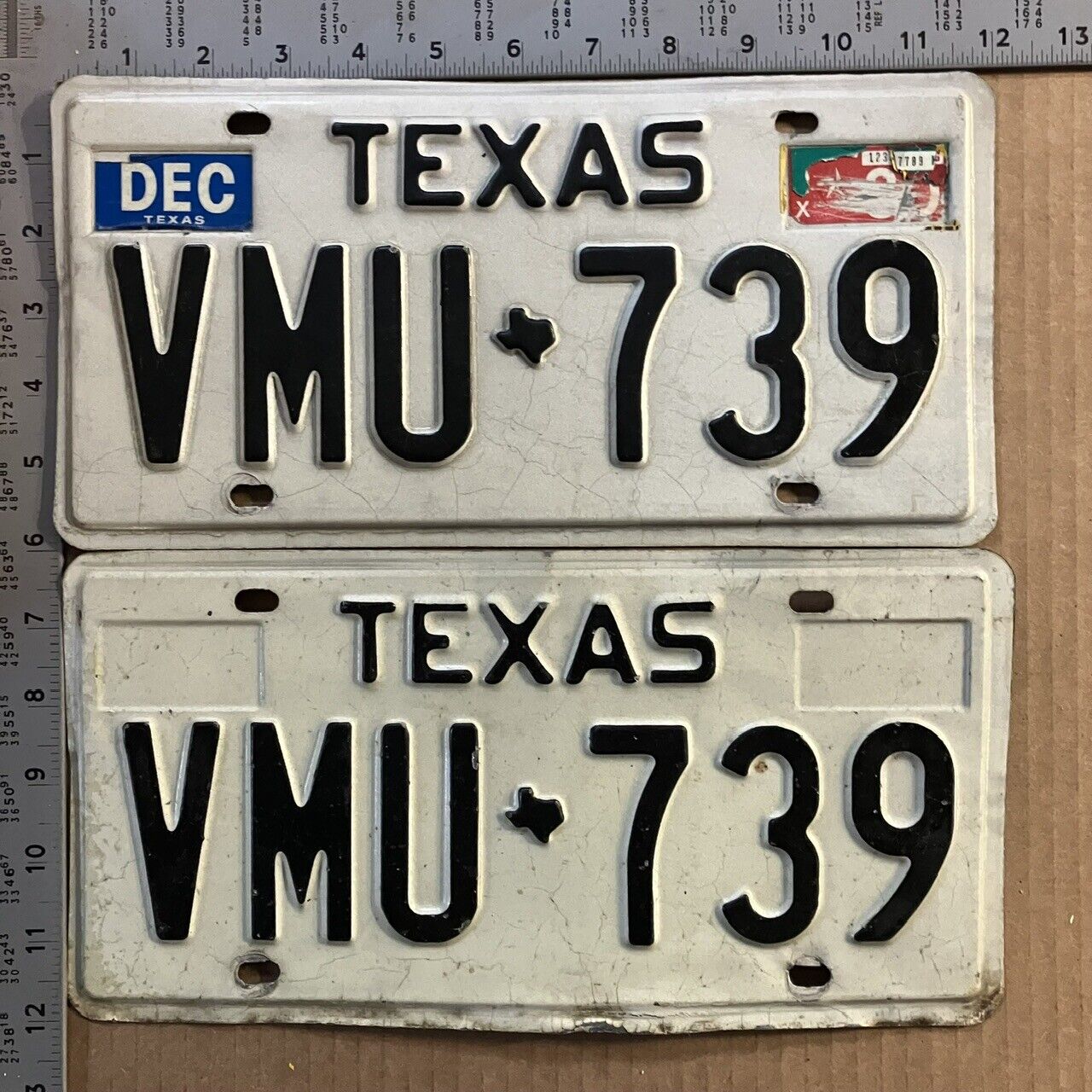 1975 Texas license plate pair VMU-739 YOM DMV Ford Chevy Dodge 13097