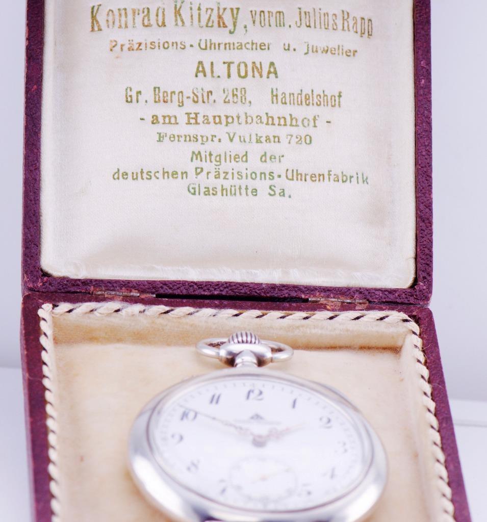 WWI German Pocket Watch Deutsche Prazisions-Uhrenfabrik Glashutte Silver Enamel