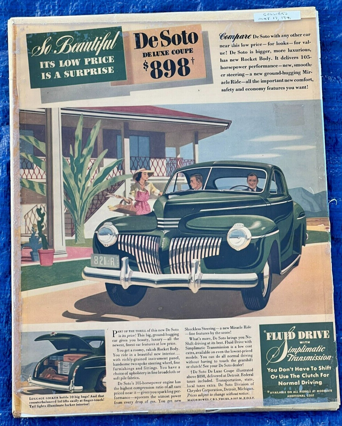 Vintage 1941 Deluxe Coup Collier's Magazine Automobile Advertisment Ad