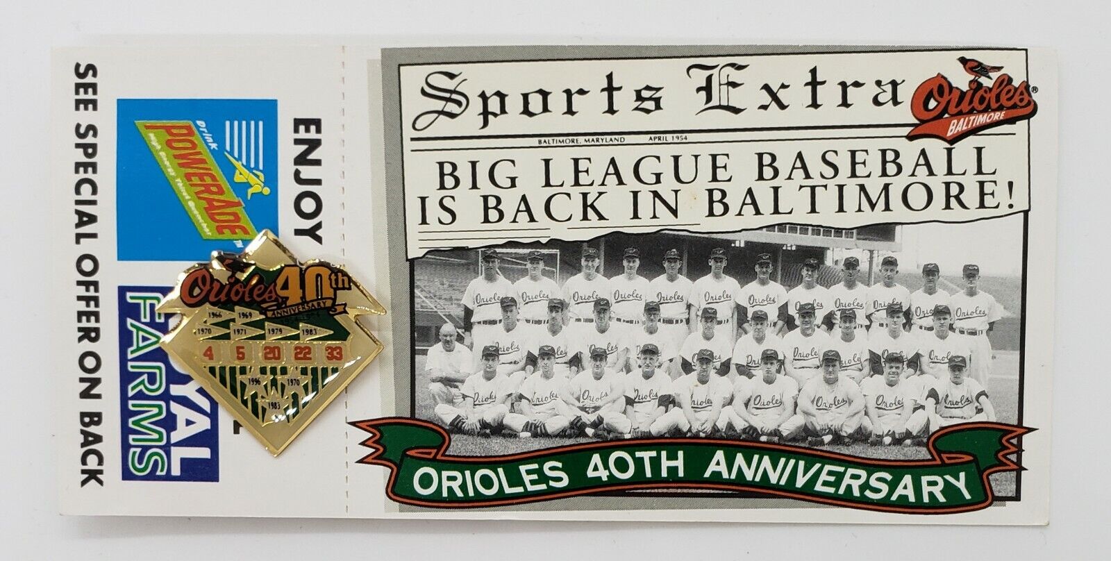 1994 MLB Baltimore Orioles 40th Anniversary Pin