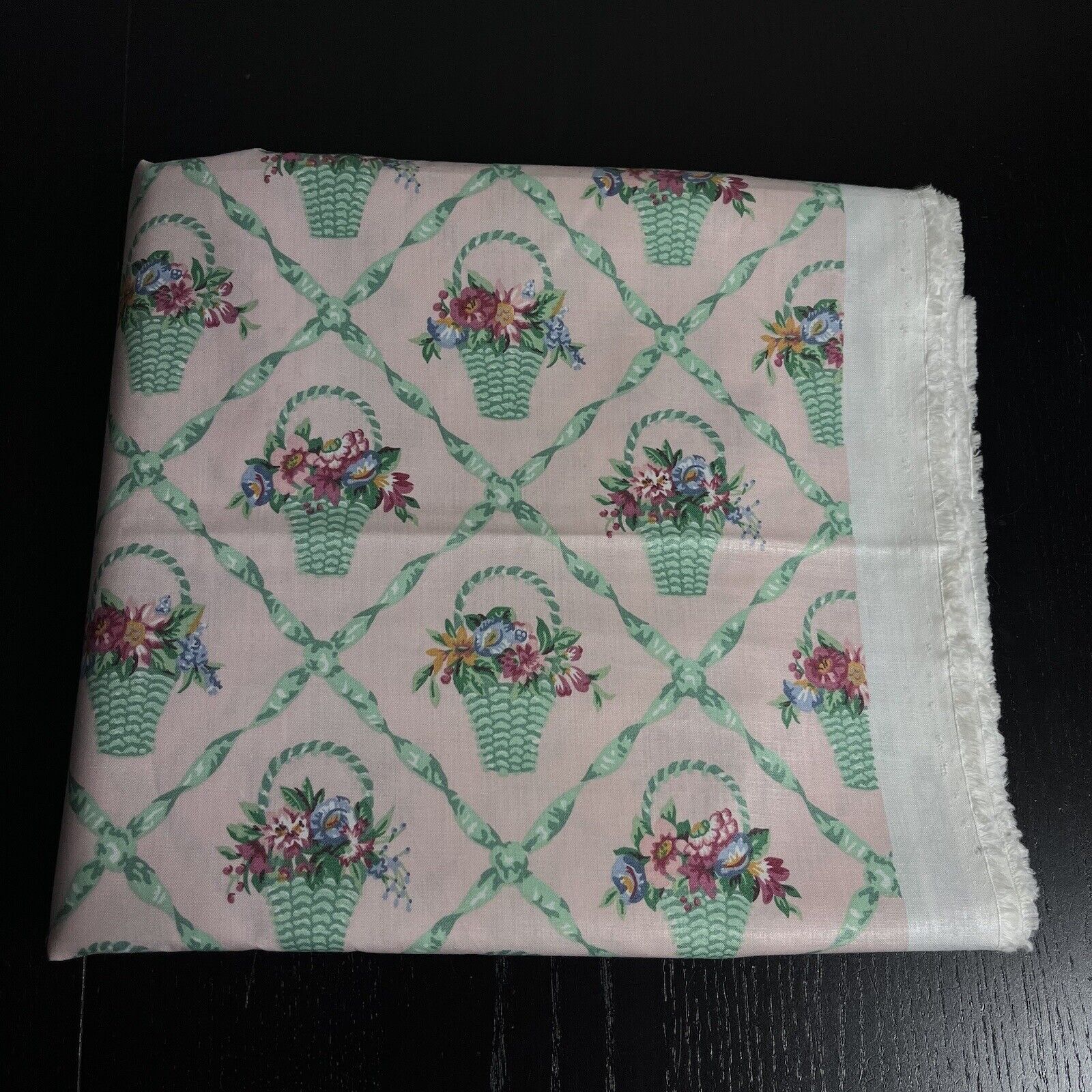 Vintage Chintz Polished Cotton Fabric Pink Green Floral Print P Kaufmann 3 Yards