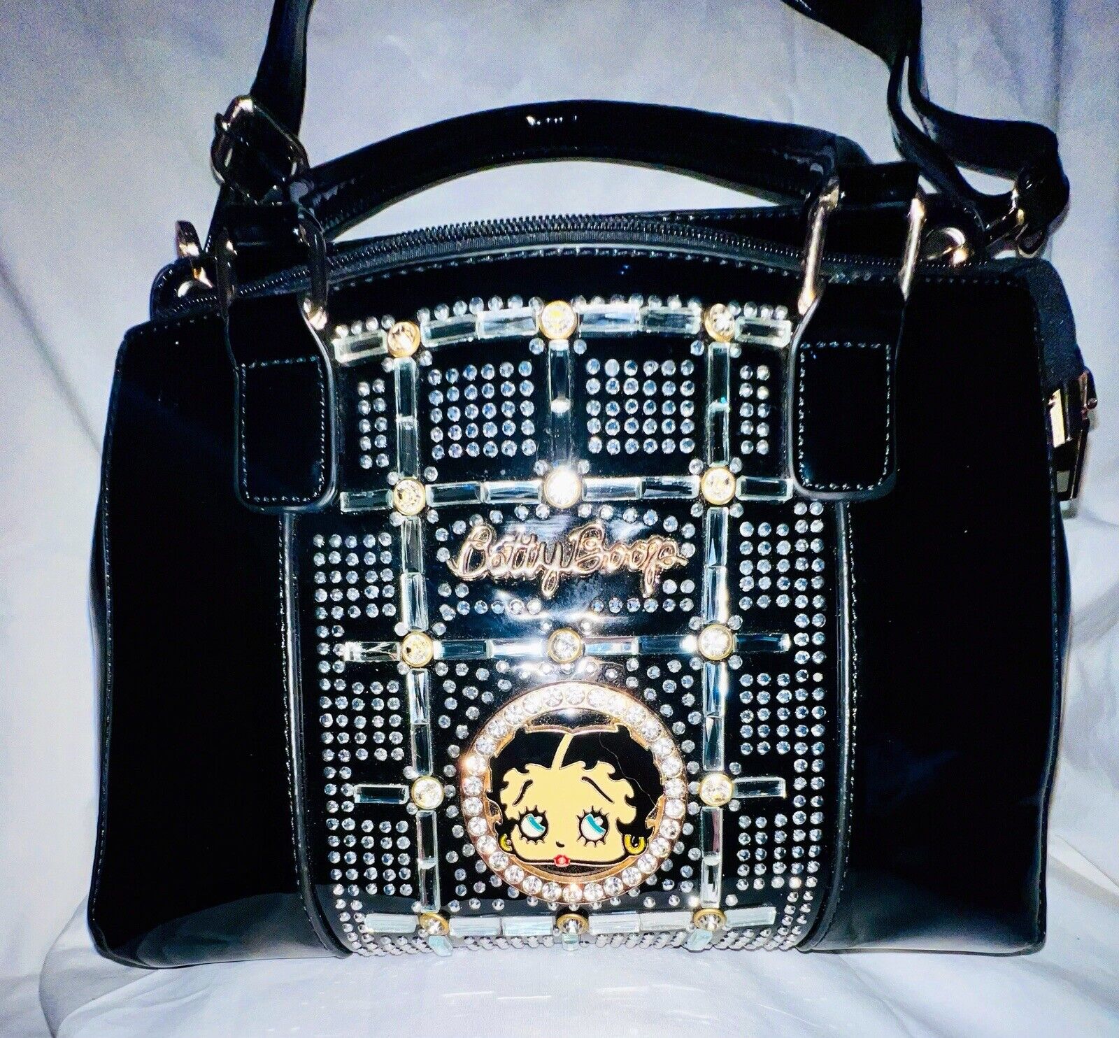 Betty Boop Women's Purse Shoulder Bag Shiny Black Bag Medium