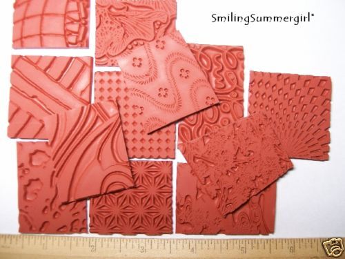 Texture Rubber Art Stamp Grab Bag 12 Deep Etched Designs 4 Paper, Clay & more