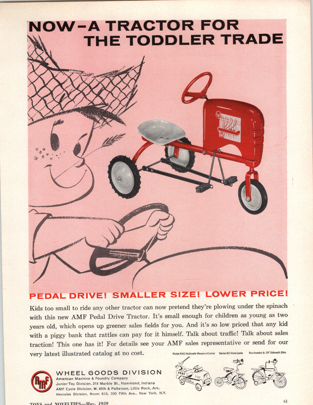 1959 PAPER AD AMF Farm Tractor Pedal Car Kilgore Bang Caps Disc Round Rolls