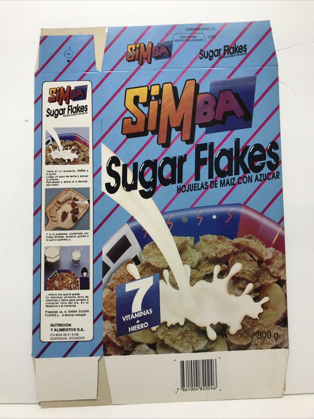 Kellogg’s Ecuador Simba Sugar Flakes Unused Flat Cereal Box 1993