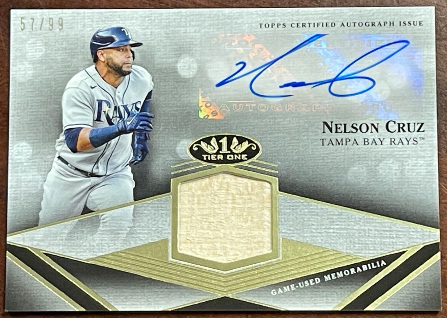 2022 Topps Tier One NELSON CRUZ Auto Game Used Bat Patch # 57/99 Tampa Bay Rays