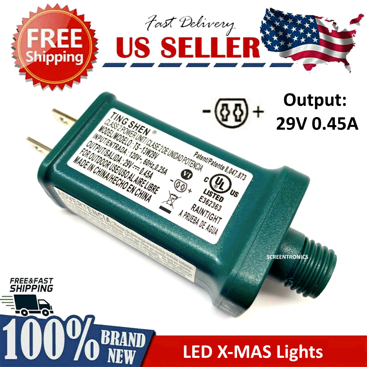 Replacement Power Supply for LED Xmas Tree Lights DC 29V 0.45A - TS-LU13W