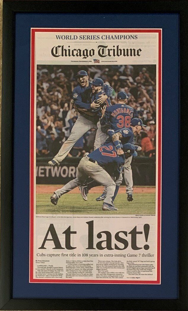 Chicago Cubs 2016 World Series Baseball Champions LAST Tribune Framed Newspaper