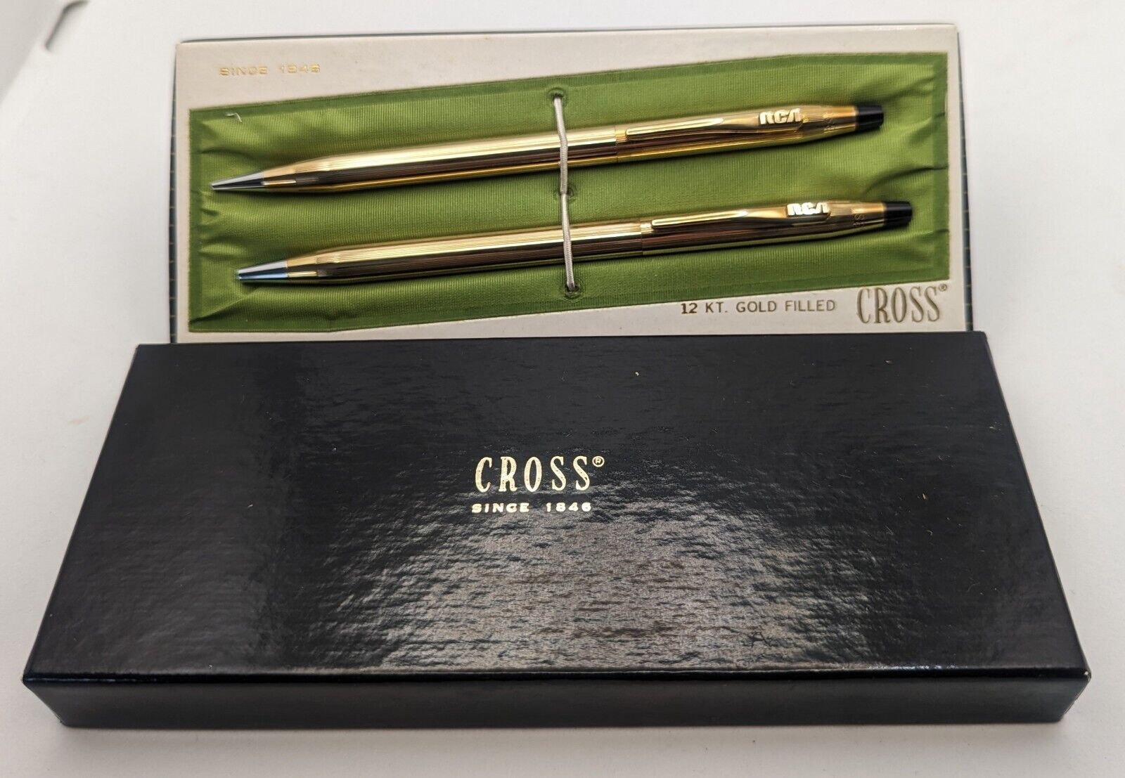 Vintage RCA Advertising CROSS 12K GF Century Ballpoint Pen & Pencil Set w/Box