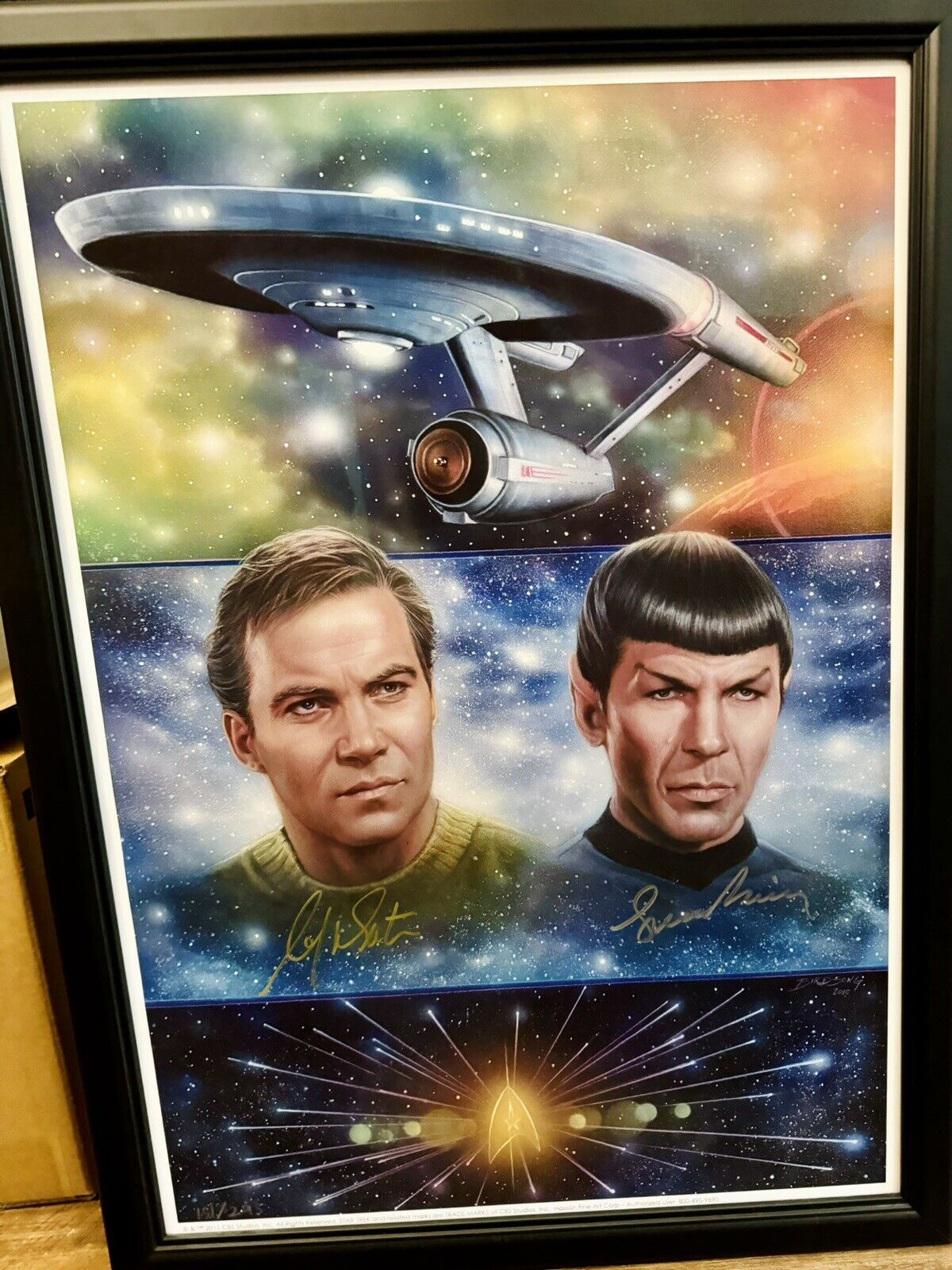 Star Trek Autographed Framed Lightspeed Fine Arts William Shatner Leonard Nimoy