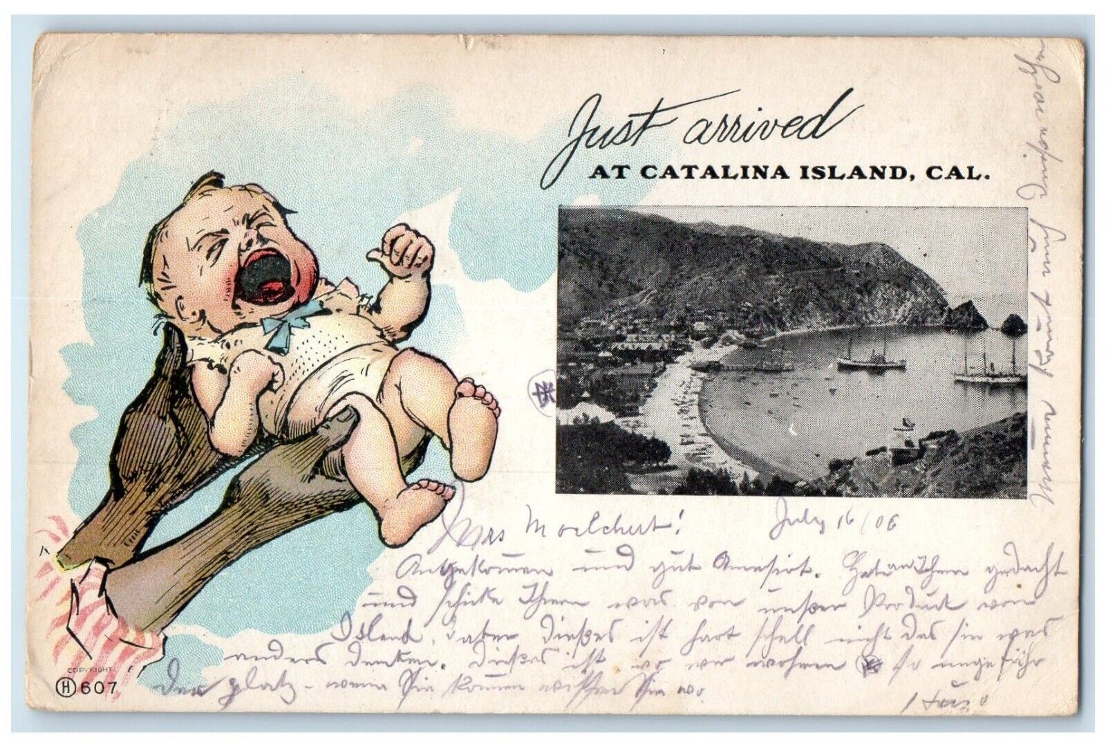 1906 Baby Just Arrived At Catalina Island California CA, Boat Scene Postcard
