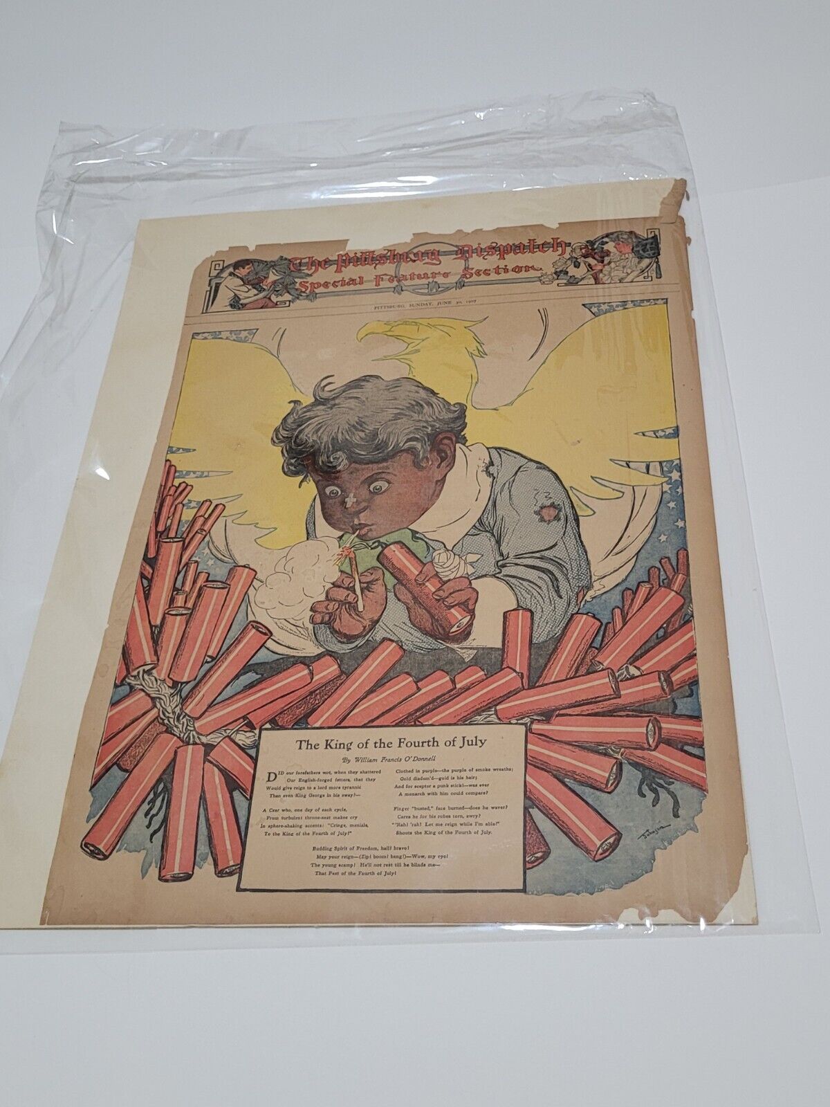 The Pittsburgh Dispatch 1907 King of The Fourth of July Fireworks Color Ad Rare