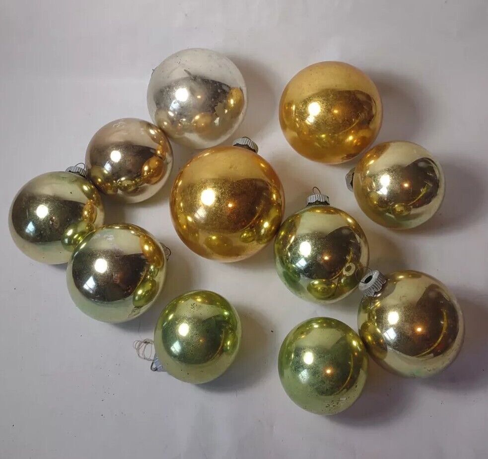 Lot Of 11 glass Shiny Brite Christmas Ornament Globe Bulb MADE IN USA Vintage 