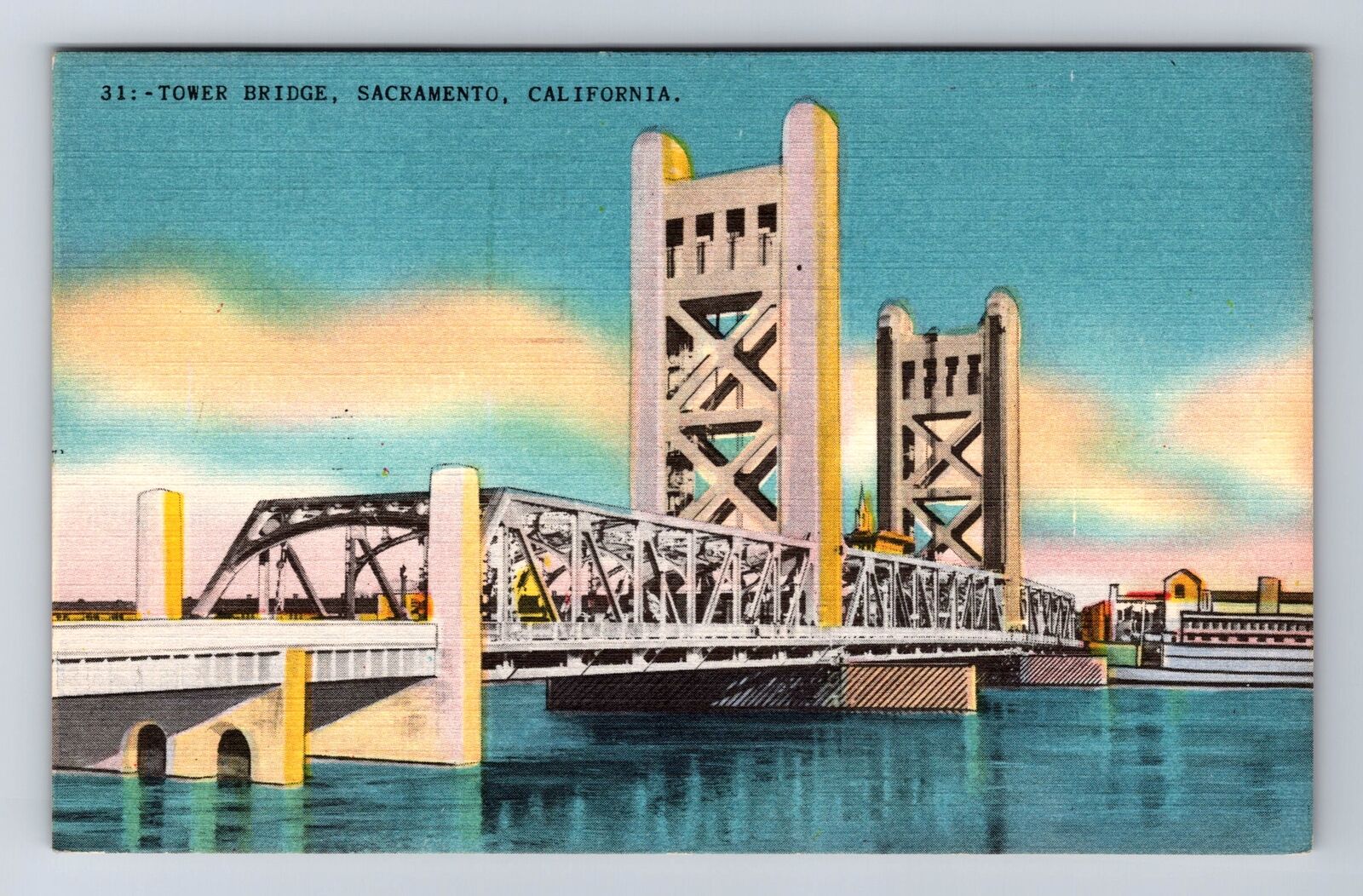 Sacramento CA-California, Tower Bridge, Antique Vintage c1953 Postcard