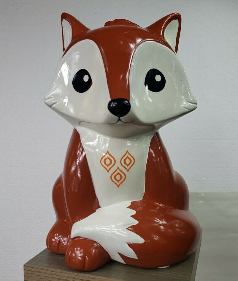 FAB Starpoint Brown And White Fox 9” Tall Ceramic Coin Piggy Bank With Plug