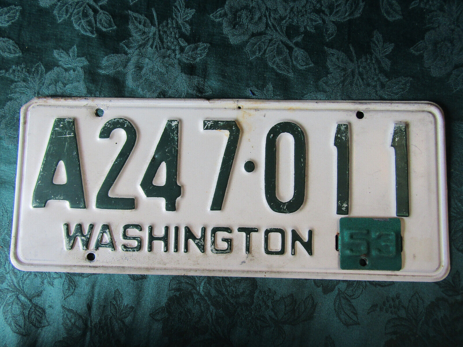 Nice 1951 Washington State License Plate A247-011 w/ 1953 Renewal Tab