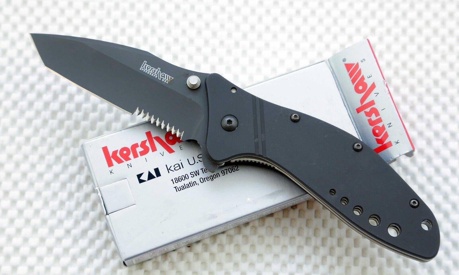 (1) Kershaw 1630TBLKST Cyclone Tanto Black pocket knife Combo Edge Blem Rare